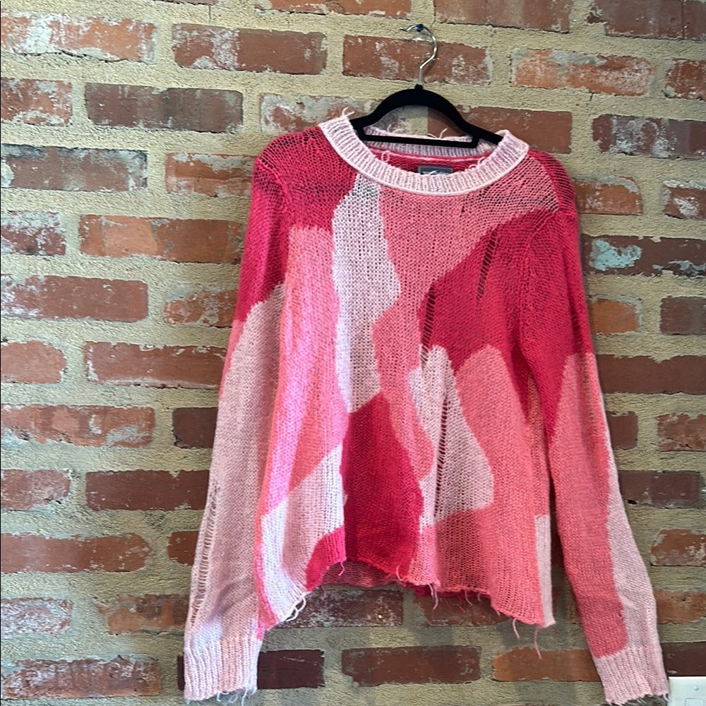 Wooden Ships Pink Crew Neck Sweater with Abstract Design Perfect For Valentines!